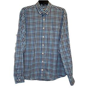 Johnnie O Hangin’ Out Men’s Caiden Blue Plaid Button Down Shirt Sz L Beach